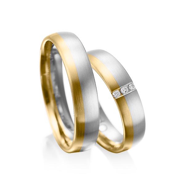 Set Bicolor trouwringen in witgoud 14 kt. geelgoud 14 kt. met in totaal 0,045 ct. Briljant tw/si van acredo - A-1010-4 Set Bicolor trouwringen in witgoud 14 kt. geelgoud 14 kt. met in totaal 0,045 ct. Briljant tw/si van acredo - A-1010-4
