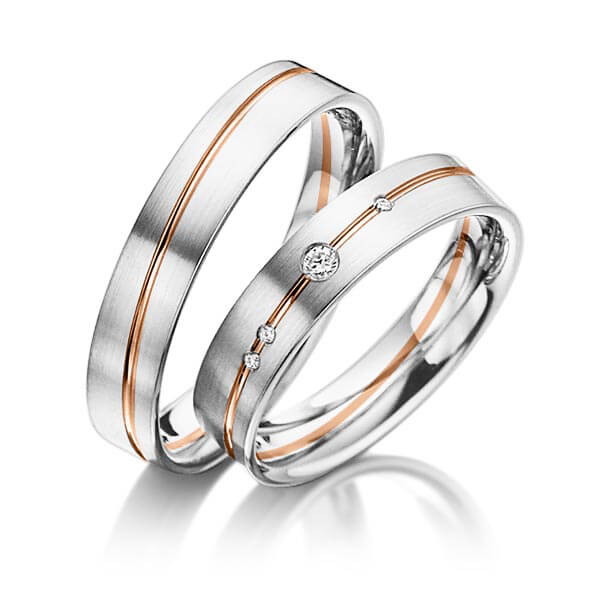 Set Bicolor trouwringen in witgoud 14 kt. roodgoud 14 kt. met in totaal 0,045 ct. Briljant tw/si van acredo - A-3017-1 Set Bicolor trouwringen in witgoud 14 kt. roodgoud 14 kt. met in totaal 0,045 ct. Briljant tw/si van acredo - A-3017-1