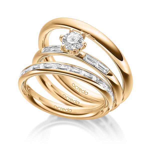 Set in außen Roségold 585 , innen Roségold 585 halbausgefasst mit 0,5 ct. + zus. 0,75 ct. Baguette-Diamant & Brillant tw, vs tw, si von acredo - A-1901-3 Set in außen Roségold 585 , innen Roségold 585 halbausgefasst mit 0,5 ct. + zus. 0,75 ct. Baguette-Diamant & Brillant tw, vs tw, si von acredo - A-1901-3