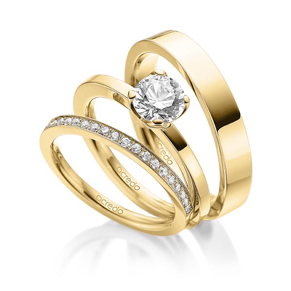 Set in Gelbgold 585 halbausgefasst mit 1 ct. + zus. 0,22 ct. Brillant tw, si tw, vs von acredo - A-1922-2 Set in Gelbgold 585 halbausgefasst mit 1 ct. + zus. 0,22 ct. Brillant tw, si tw, vs von acredo - A-1922-2
