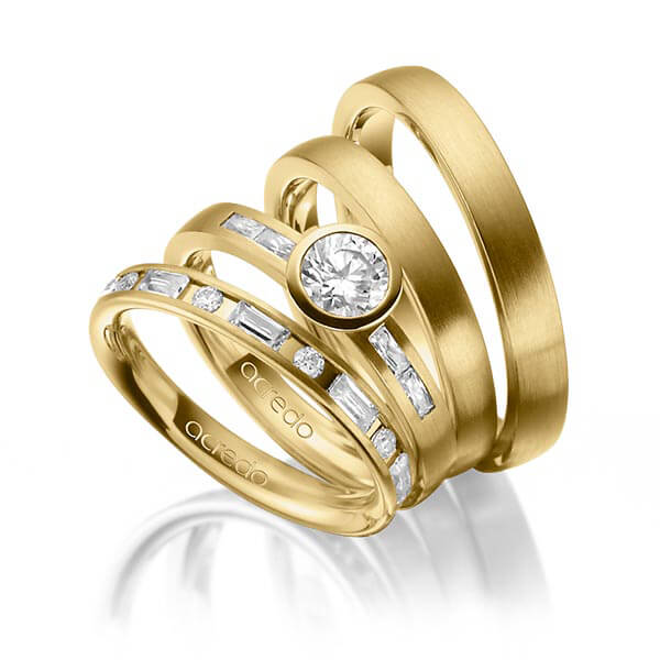Set in Gelbgold 585 mit 0,5 ct. + zus. 1,005 ct. Brillant & Baguette-Diamant tw, si tw, vs von acredo - A-1418-8 Set in Gelbgold 585 mit 0,5 ct. + zus. 1,005 ct. Brillant & Baguette-Diamant tw, si tw, vs von acredo - A-1418-8
