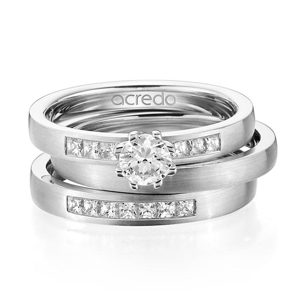Set in Graugold 585 mit 0,4 ct. + zus. 0,39 ct. Prinzess-Diamant & Brillant tw, si tw, vs von acredo - A-1440-3 Set in Graugold 585 mit 0,4 ct. + zus. 0,39 ct. Prinzess-Diamant & Brillant tw, si tw, vs von acredo - A-1440-3