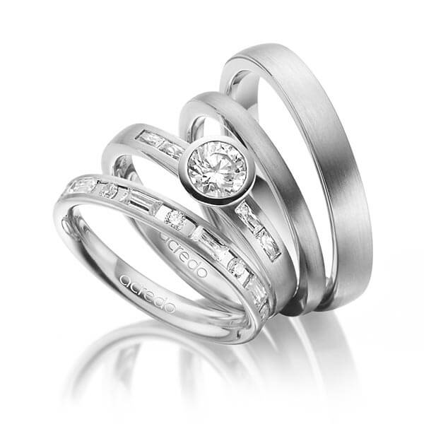 Set in Graugold 585 mit 0,5 ct. + zus. 1,005 ct. Brillant & Baguette-Diamant tw, si tw, vs von acredo - A-1417-10 Set in Graugold 585 mit 0,5 ct. + zus. 1,005 ct. Brillant & Baguette-Diamant tw, si tw, vs von acredo - A-1417-10