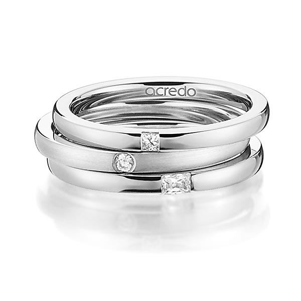 Set in Graugold 750 mit zus. 0,125 ct. Prinzess-Diamant & Brillant & Baguette-Diamant tw, si tw, vs von acredo - A-1445-12 Set in Graugold 750 mit zus. 0,125 ct. Prinzess-Diamant & Brillant & Baguette-Diamant tw, si tw, vs von acredo - A-1445-12