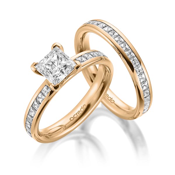Set in Roségold 585 mit 1 ct. + zus. 1,05 ct. Brillant & Prinzess-Diamant tw, vs tw, si von acredo - A-2004-3 Set in Roségold 585 mit 1 ct. + zus. 1,05 ct. Brillant & Prinzess-Diamant tw, vs tw, si von acredo - A-2004-3