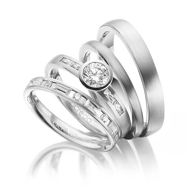 Set in Weißgold 585 mit 0,5 ct. + zus. 1,005 ct. Brillant & Baguette-Diamant tw, si tw, vs von acredo - A-1417-11 Set in Weißgold 585 mit 0,5 ct. + zus. 1,005 ct. Brillant & Baguette-Diamant tw, si tw, vs von acredo - A-1417-11