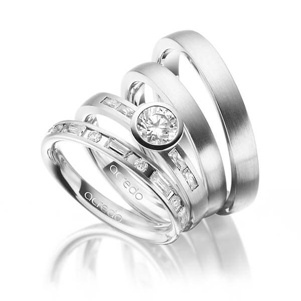 Set in Weißgold 585 mit 0,5 ct. + zus. 1,005 ct. Brillant & Baguette-Diamant tw, si tw, vs von acredo - A-1418-2 Set in Weißgold 585 mit 0,5 ct. + zus. 1,005 ct. Brillant & Baguette-Diamant tw, si tw, vs von acredo - A-1418-2