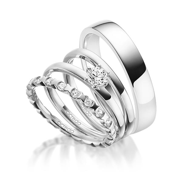 Set in Weißgold 585 vollausgefasst mit 0,3 ct. + zus. 0,4 ct. Brillant tw, vs von acredo - A-1884-5 Set in Weißgold 585 vollausgefasst mit 0,3 ct. + zus. 0,4 ct. Brillant tw, vs von acredo - A-1884-5