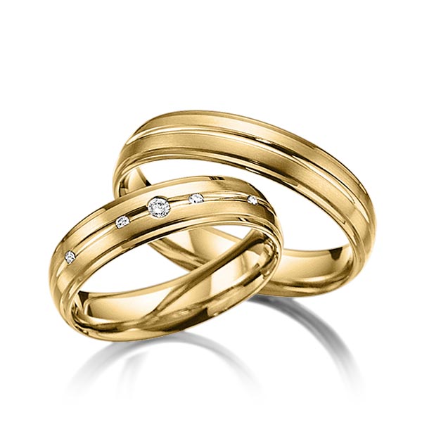 Set Klassieke trouwringen in geelgoud 14 kt. met in totaal 0,062 ct. Briljant tw/si van acredo - A-3015-5 Set Klassieke trouwringen in geelgoud 14 kt. met in totaal 0,062 ct. Briljant tw/si van acredo - A-3015-5