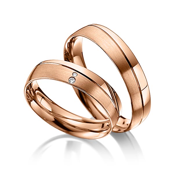 Set Klassieke trouwringen in roodgoud 14 kt. met in totaal 0,015 ct. Briljant tw/si van acredo - A-3008-6 Set Klassieke trouwringen in roodgoud 14 kt. met in totaal 0,015 ct. Briljant tw/si van acredo - A-3008-6