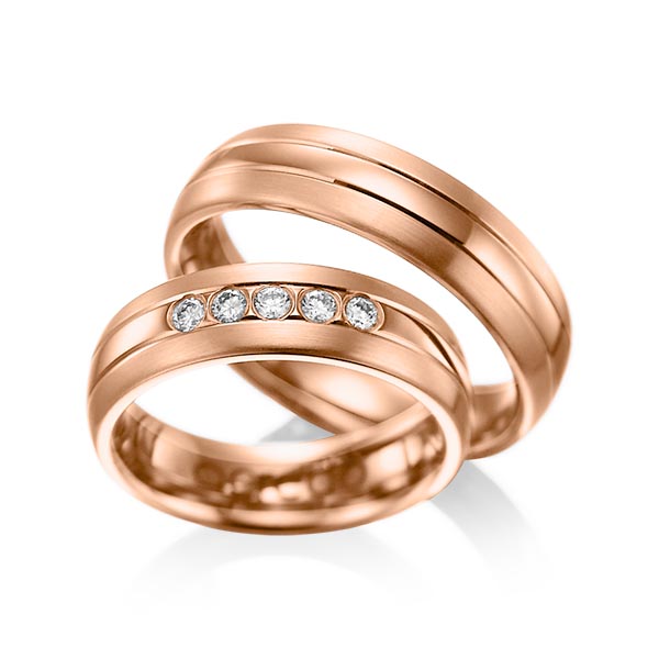 Set Klassieke trouwringen in roodgoud 14 kt. met in totaal 0,2 ct. Briljant tw/si van acredo - A-1001-5 Set Klassieke trouwringen in roodgoud 14 kt. met in totaal 0,2 ct. Briljant tw/si van acredo - A-1001-5