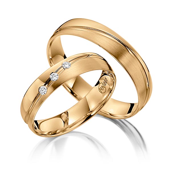 Set Klassieke trouwringen in roségoud 14 kt. met in totaal 0,06 ct. Briljant tw/si van Steinberg - Q-1395-12 Set Klassieke trouwringen in roségoud 14 kt. met in totaal 0,06 ct. Briljant tw/si van Steinberg - Q-1395-12