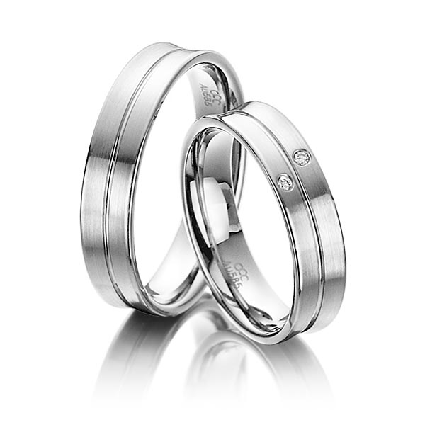 Set Klassieke trouwringen in witgoud 14 kt. met in totaal 0,02 ct. Briljant tw/si van acredo - A-4009-1 Set Klassieke trouwringen in witgoud 14 kt. met in totaal 0,02 ct. Briljant tw/si van acredo - A-4009-1
