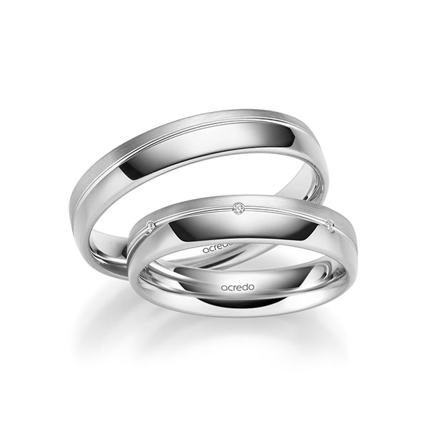 Set Klassieke trouwringen in witgoud 14 kt. met in totaal 0,035 ct. Briljant tw/si van acredo - A-3016-21 Set Klassieke trouwringen in witgoud 14 kt. met in totaal 0,035 ct. Briljant tw/si van acredo - A-3016-21