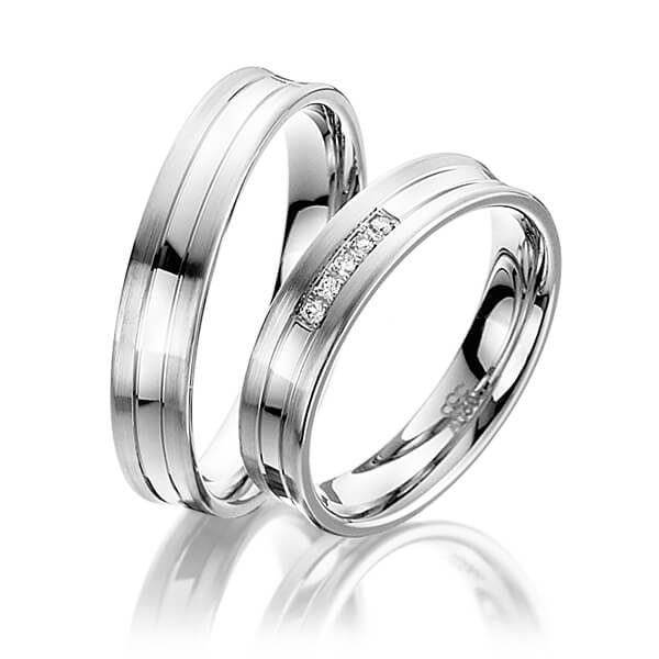 Set Klassieke trouwringen in witgoud 14 kt. met in totaal 0,04 ct. Briljant tw/si van acredo - A-4003-1 Set Klassieke trouwringen in witgoud 14 kt. met in totaal 0,04 ct. Briljant tw/si van acredo - A-4003-1