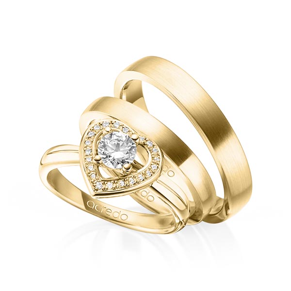 Tri-Set in Gelbgold 585 mit 0,4 ct. 22 St. zusammen 0,11ct. Brillant tw, si von acredo - A-1444-2 Tri-Set in Gelbgold 585 mit 0,4 ct. 22 St. zusammen 0,11ct. Brillant tw, si von acredo - A-1444-2