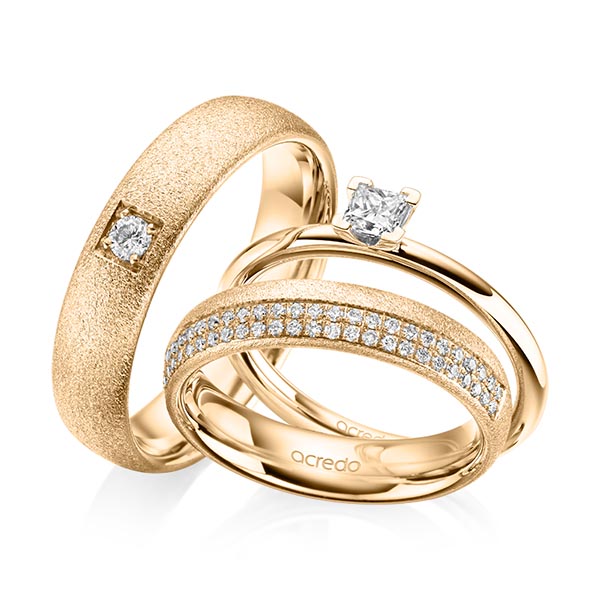 Tri-Set in Roségold 585 mit zus. 0,61 ct. Prinzess-Diamant & Brillant tw, si von acredo - A-2027-6 Tri-Set in Roségold 585 mit zus. 0,61 ct. Prinzess-Diamant & Brillant tw, si von acredo - A-2027-6