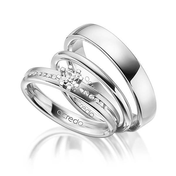 Tri-Set in Weißgold 585 mit zus. 0,33 ct. Prinzess-Diamant tw, vs tw, si von acredo - A-1428-5 Tri-Set in Weißgold 585 mit zus. 0,33 ct. Prinzess-Diamant tw, vs tw, si von acredo - A-1428-5