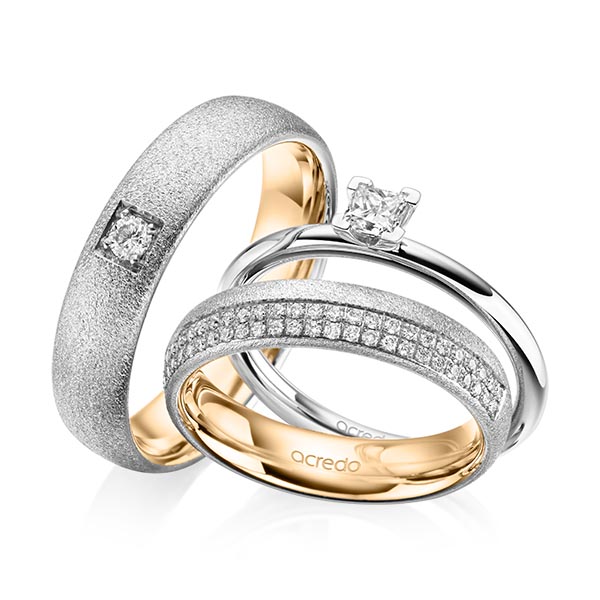 Tri-Set in Weißgold 585 mit zus. 0,61 ct. Prinzess-Diamant & Brillant tw, si von acredo - A-2027-1 Tri-Set in Weißgold 585 mit zus. 0,61 ct. Prinzess-Diamant & Brillant tw, si von acredo - A-2027-1