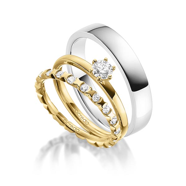 Triset in Gelbgold 585 vollausgefasst mit 0,3 ct. + zus. 0,4 ct. Brillant tw, vs von acredo - A-1883-1 Triset in Gelbgold 585 vollausgefasst mit 0,3 ct. + zus. 0,4 ct. Brillant tw, vs von acredo - A-1883-1