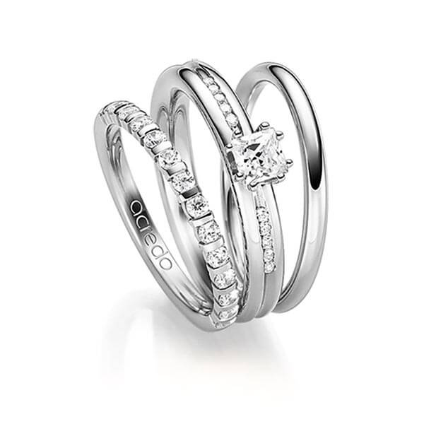Triset in Weißgold 585 halbausgefasst mit 0,5 ct. + zus. 0,38 ct. Brillant & Prinzess-Diamant tw, vs tw, si von acredo - A-1454-1 Triset in Weißgold 585 halbausgefasst mit 0,5 ct. + zus. 0,38 ct. Brillant & Prinzess-Diamant tw, vs tw, si von acredo - A-1454-1