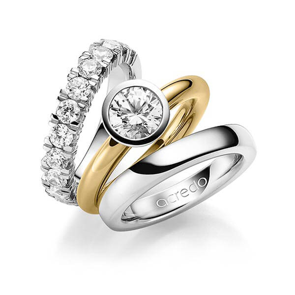 Triset in Weissgold 585 halbausgefasst mit 1 ct. + zus. 1,5 ct. Brillant tw, vs von acredo - A-1452-1 Triset in Weissgold 585 halbausgefasst mit 1 ct. + zus. 1,5 ct. Brillant tw, vs von acredo - A-1452-1