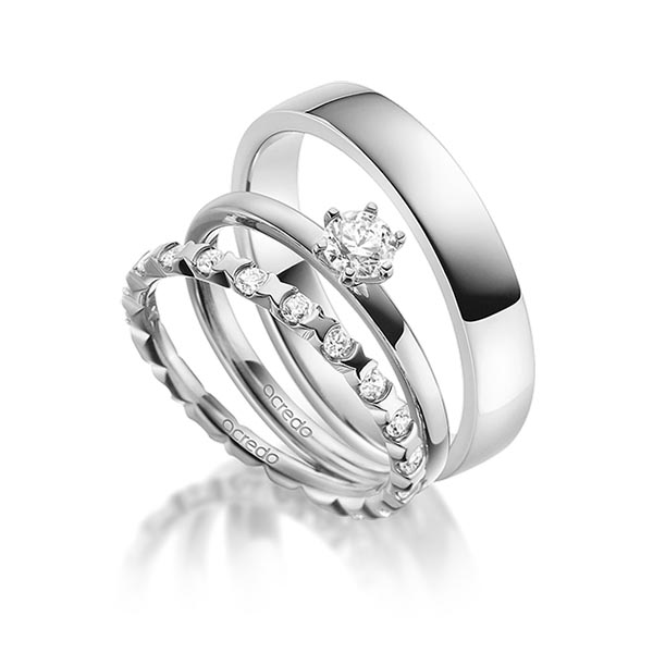 Triset in Weißgold 585 vollausgefasst mit 0,3 ct. + zus. 0,4 ct. Brillant tw, vs von acredo - A-1883-3 Triset in Weißgold 585 vollausgefasst mit 0,3 ct. + zus. 0,4 ct. Brillant tw, vs von acredo - A-1883-3