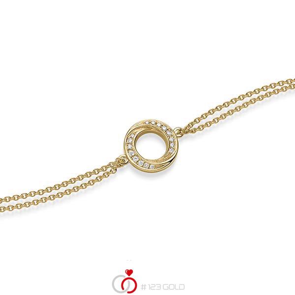Armband met hanger in geelgoud 14 kt. met in totaal 0,112 ct. tw/si van acredo - A-1867-2 Armband met hanger in geelgoud 14 kt. met in totaal 0,112 ct. tw/si van acredo - A-1867-2