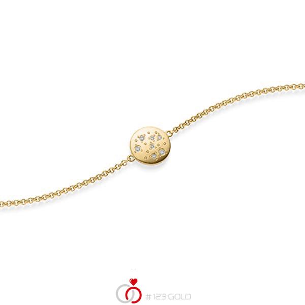 Armband mit Anhänger in Gelbgold 585 mit zus. 0,05 ct. tw, si von acredo - A-1871-2 Armband mit Anhänger in Gelbgold 585 mit zus. 0,05 ct. tw, si von acredo - A-1871-2
