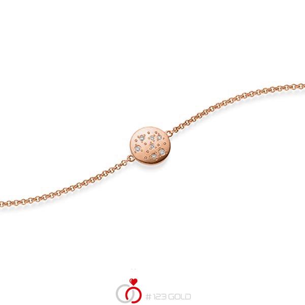 Armband mit Anhänger in Rotgold 585 mit zus. 0,05 ct. tw, si von acredo - A-1871-4 Armband mit Anhänger in Rotgold 585 mit zus. 0,05 ct. tw, si von acredo - A-1871-4