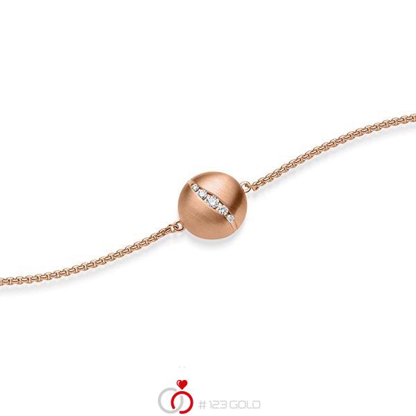 Armband mit Anhänger in Rotgold 585 mit zus. 0,076 ct. tw, si von acredo - A-1869-3 Armband mit Anhänger in Rotgold 585 mit zus. 0,076 ct. tw, si von acredo - A-1869-3