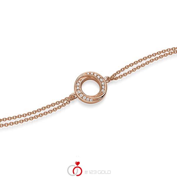 Armband mit Anhänger in Rotgold 585 mit zus. 0,112 ct. tw, si von acredo - A-1867-3 Armband mit Anhänger in Rotgold 585 mit zus. 0,112 ct. tw, si von acredo - A-1867-3