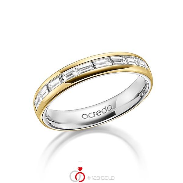bicolor Memoire-Trauring/Ehering in außen Gelbgold 585 , innen Graugold 585 halbausgefasst mit zus. 0,8 ct. Baguette-Diamant tw, vs von acredo - A-1557-2 bicolor Memoire-Trauring/Ehering in außen Gelbgold 585 , innen Graugold 585 halbausgefasst mit zus. 0,8 ct. Baguette-Diamant tw, vs von acredo - A-1557-2