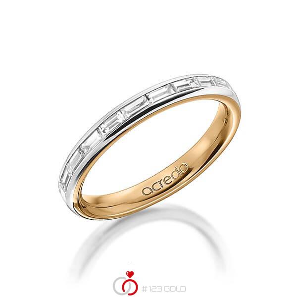 bicolor Memoire-Trauring/Ehering in außen Graugold 585 , innen Roségold 585 halbausgefasst mit zus. 0,55 ct. Baguette-Diamant tw, vs von acredo - A-1555-1 bicolor Memoire-Trauring/Ehering in außen Graugold 585 , innen Roségold 585 halbausgefasst mit zus. 0,55 ct. Baguette-Diamant tw, vs von acredo - A-1555-1