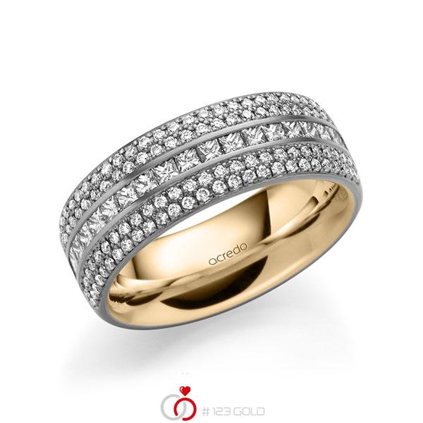 bicolor Memoire-Trauring/Ehering in außen Graugold 585 , innen Roségold 585 halbausgefasst mit zus. 1,12 ct. Brillant & Prinzess-Diamant tw, si von acredo - A-1623-12 bicolor Memoire-Trauring/Ehering in außen Graugold 585 , innen Roségold 585 halbausgefasst mit zus. 1,12 ct. Brillant & Prinzess-Diamant tw, si von acredo - A-1623-12