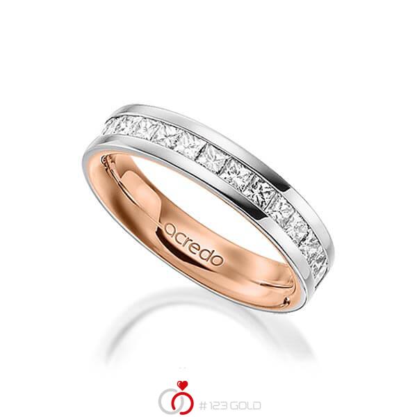 bicolor Memoire-Trauring/Ehering in außen Graugold 585 , innen Rotgold 585 halbausgefasst mit zus. 0,98 ct. Prinzess-Diamant tw, si von acredo - A-1556-3 bicolor Memoire-Trauring/Ehering in außen Graugold 585 , innen Rotgold 585 halbausgefasst mit zus. 0,98 ct. Prinzess-Diamant tw, si von acredo - A-1556-3
