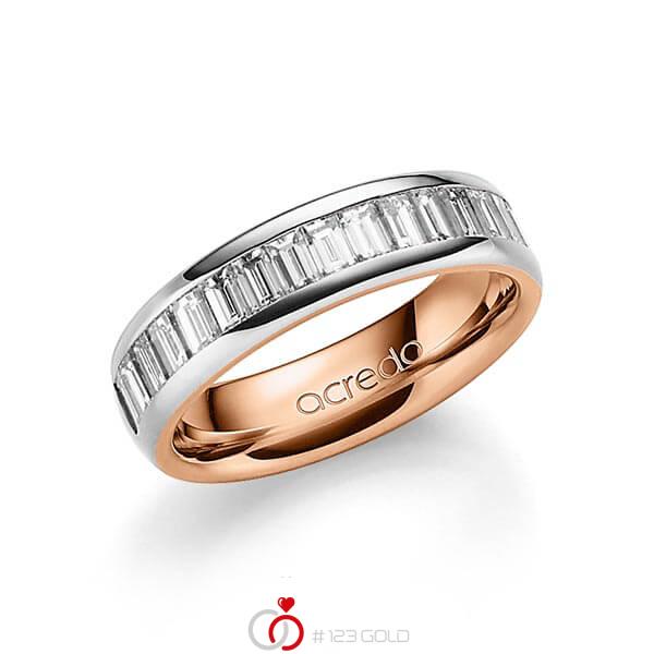bicolor Memoire-Trauring/Ehering in außen Graugold 585 , innen Rotgold 585 halbausgefasst mit zus. 1,36 ct. Baguette-Diamant tw, vs von acredo - A-1552-2 bicolor Memoire-Trauring/Ehering in außen Graugold 585 , innen Rotgold 585 halbausgefasst mit zus. 1,36 ct. Baguette-Diamant tw, vs von acredo - A-1552-2