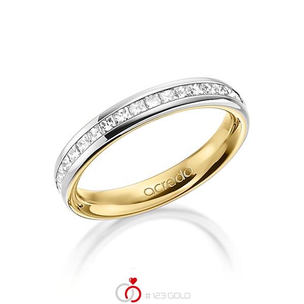 bicolor Memoire-Trauring/Ehering in außen Platin 950 , innen Gelbgold 750 halbausgefasst mit zus. 0,54 ct. Prinzess-Diamant tw, si von acredo - A-1554-9 bicolor Memoire-Trauring/Ehering in außen Platin 950 , innen Gelbgold 750 halbausgefasst mit zus. 0,54 ct. Prinzess-Diamant tw, si von acredo - A-1554-9