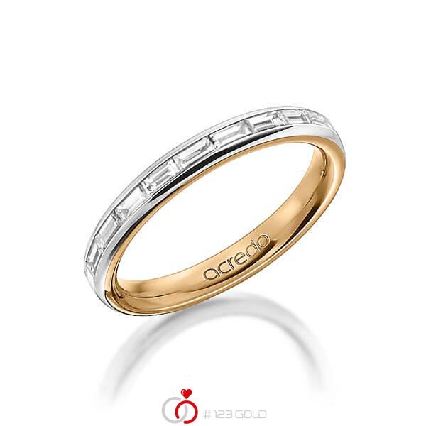 bicolor Memoire-Trauring/Ehering in außen Platin 950 , innen Roségold 750 halbausgefasst mit zus. 0,55 ct. Baguette-Diamant tw, vs von acredo - A-1555-10 bicolor Memoire-Trauring/Ehering in außen Platin 950 , innen Roségold 750 halbausgefasst mit zus. 0,55 ct. Baguette-Diamant tw, vs von acredo - A-1555-10