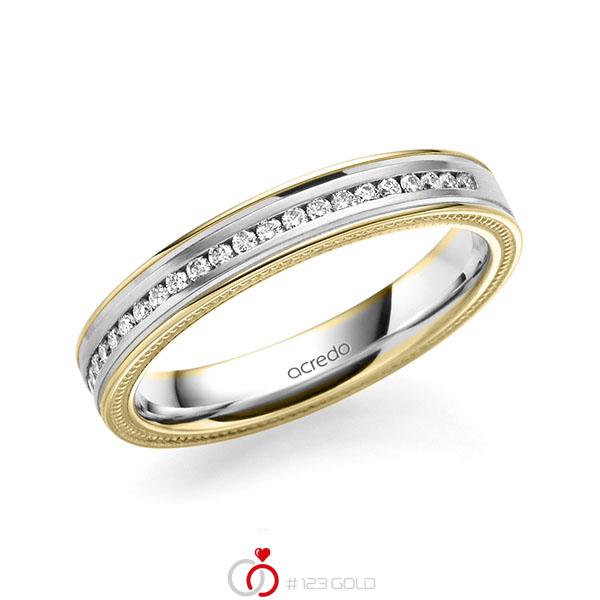 bicolor Memoire-Trauring/Ehering in Gelbgold 585 Weißgold 585 halbausgefasst mit zus. 0,192 ct. Brillant tw, si von acredo - A-1762-14 bicolor Memoire-Trauring/Ehering in Gelbgold 585 Weißgold 585 halbausgefasst mit zus. 0,192 ct. Brillant tw, si von acredo - A-1762-14