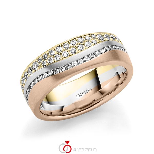 bicolor Memoire-Trauring/Ehering in Gelbgold 585 Weißgold 585 Rotgold 585 vollausgefasst mit zus. 1,085 ct. Brillant tw, si von acredo - A-1713-6 bicolor Memoire-Trauring/Ehering in Gelbgold 585 Weißgold 585 Rotgold 585 vollausgefasst mit zus. 1,085 ct. Brillant tw, si von acredo - A-1713-6
