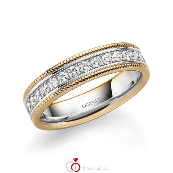 bicolor Memoire-Trauring/Ehering in Roségold 585 Weißgold 585 halbausgefasst mit zus. 0,45 ct. Brillant tw, si von acredo - A-1756-12 bicolor Memoire-Trauring/Ehering in Roségold 585 Weißgold 585 halbausgefasst mit zus. 0,45 ct. Brillant tw, si von acredo - A-1756-12