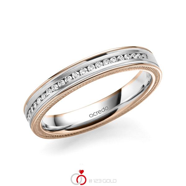 bicolor Memoire-Trauring/Ehering in Rotgold 585 Weißgold 585 halbausgefasst mit zus. 0,192 ct. Brillant tw, si von acredo - A-1762-13 bicolor Memoire-Trauring/Ehering in Rotgold 585 Weißgold 585 halbausgefasst mit zus. 0,192 ct. Brillant tw, si von acredo - A-1762-13