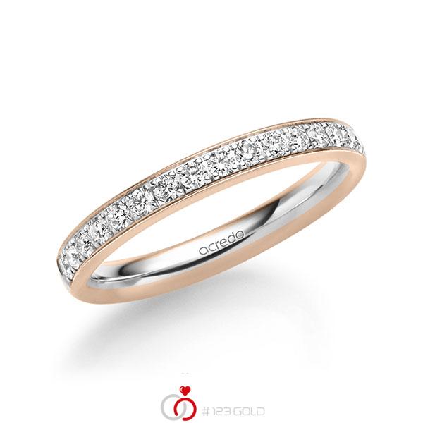 bicolor Memoire-Trauring/Ehering in Rotgold 585 Weißgold 585 halbausgefasst mit zus. 0,4 ct. Brillant tw, si von acredo - A-1727-1 bicolor Memoire-Trauring/Ehering in Rotgold 585 Weißgold 585 halbausgefasst mit zus. 0,4 ct. Brillant tw, si von acredo - A-1727-1