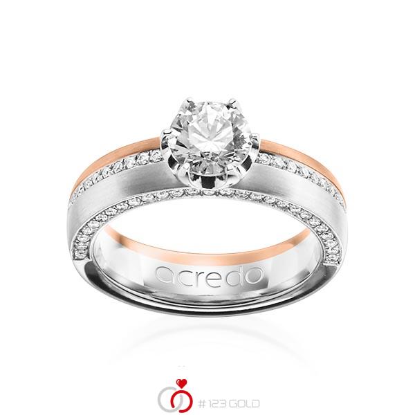 bicolor Memoire-Trauring/Ehering in Weißgold 585 Rotgold 585 halbausgefasst mit 0,7 ct. + zus. 0,275 ct. Brillant tw, si tw, vs von acredo - A-1202-10 bicolor Memoire-Trauring/Ehering in Weißgold 585 Rotgold 585 halbausgefasst mit 0,7 ct. + zus. 0,275 ct. Brillant tw, si tw, vs von acredo - A-1202-10