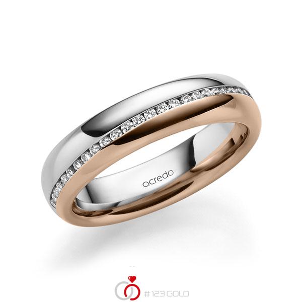 bicolor Memoire-Trauring/Ehering in Weißgold 585 Rotgold 585 halbausgefasst mit zus. 0,2 ct. Brillant tw, si von acredo - A-1629-12 bicolor Memoire-Trauring/Ehering in Weißgold 585 Rotgold 585 halbausgefasst mit zus. 0,2 ct. Brillant tw, si von acredo - A-1629-12