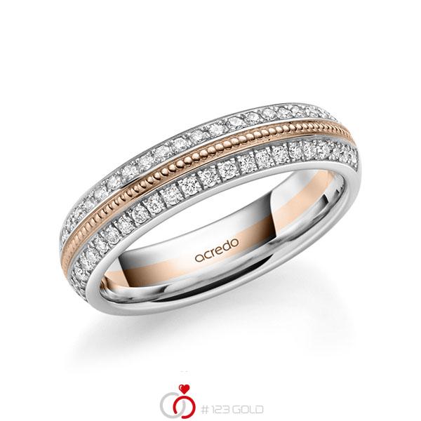 bicolor Memoire-Trauring/Ehering in Weißgold 585 Rotgold 585 halbausgefasst mit zus. 0,384 ct. Brillant tw, si von acredo - A-1759-13 bicolor Memoire-Trauring/Ehering in Weißgold 585 Rotgold 585 halbausgefasst mit zus. 0,384 ct. Brillant tw, si von acredo - A-1759-13