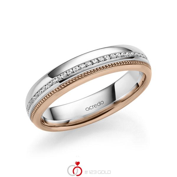 bicolor Memoire-Trauring/Ehering in Weißgold 585 Rotgold 585 vollausgefasst mit zus. 0,285 ct. Brillant tw, si von acredo - A-1772-12 bicolor Memoire-Trauring/Ehering in Weißgold 585 Rotgold 585 vollausgefasst mit zus. 0,285 ct. Brillant tw, si von acredo - A-1772-12
