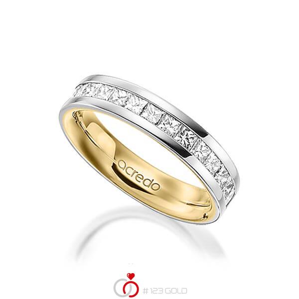 Bicolor Memoire-trouwring in buiten grijsgoud 14 kt. , binnen geelgoud 14 kt. half gezet met in totaal 0,98 ct. Princess-Diamant tw/si van acredo - A-1556-1 Bicolor Memoire-trouwring in buiten grijsgoud 14 kt. , binnen geelgoud 14 kt. half gezet met in totaal 0,98 ct. Princess-Diamant tw/si van acredo - A-1556-1