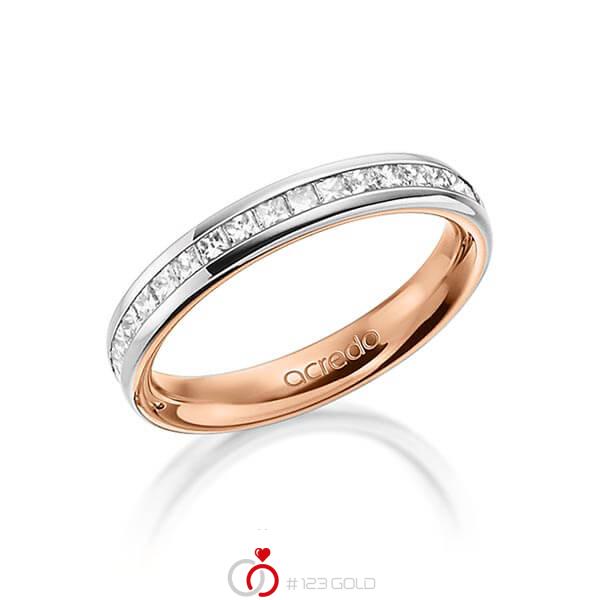 Bicolor Memoire-trouwring in buiten grijsgoud 14 kt. , binnen roodgoud 14 kt. half gezet met in totaal 0,54 ct. Princess-Diamant tw/si van acredo - A-1554-2 Bicolor Memoire-trouwring in buiten grijsgoud 14 kt. , binnen roodgoud 14 kt. half gezet met in totaal 0,54 ct. Princess-Diamant tw/si van acredo - A-1554-2